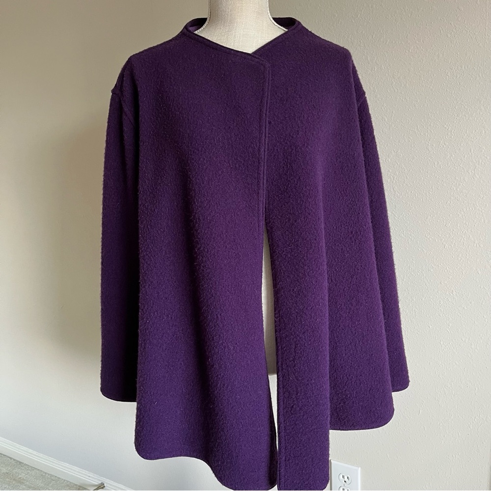 Eileen Fisher wool blend purple open women’s cardigan top , pockets , size PS
